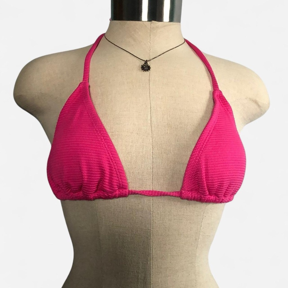 Decree Triangle Bikini Top Ribbed Texture Halter Top Hot Pink Womens XS